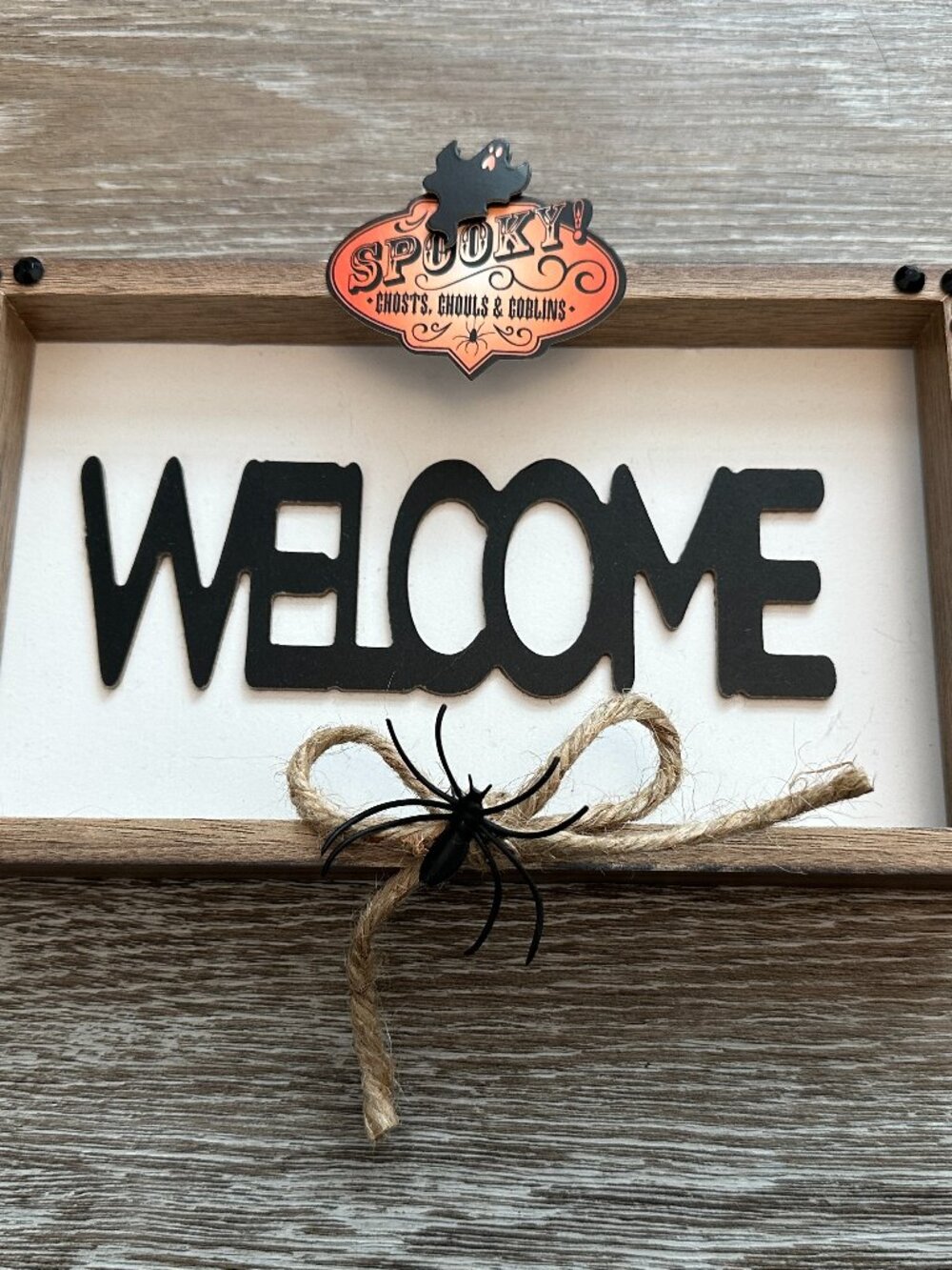 NWT Halloween Handmade Wall Decor Welcome w Spider Rhinestones & Ghost